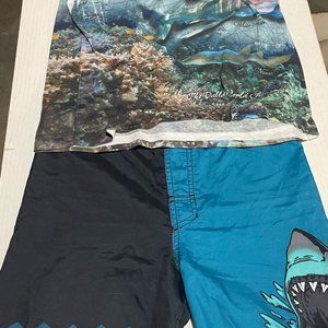 shark swimtrunks with mathcing shirt boys medium